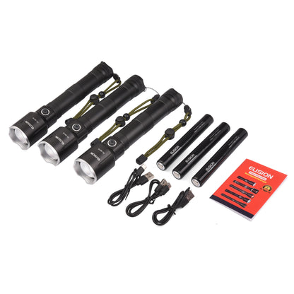 Zoomable Laser Power LED Flashlight Set Rechargeable LED Aluminum Body EL8018