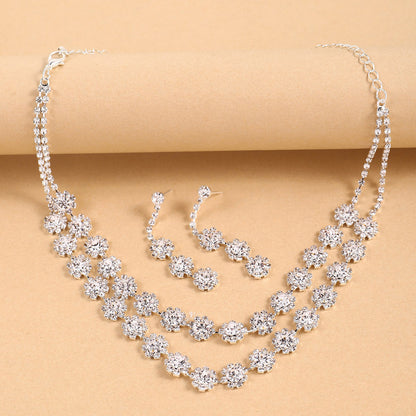 Necklace And Earrings Bridal/Birthday Decoration Set, Sparkling Full Rhinestone Claw Chain Pendant Earrings 1348 Silver